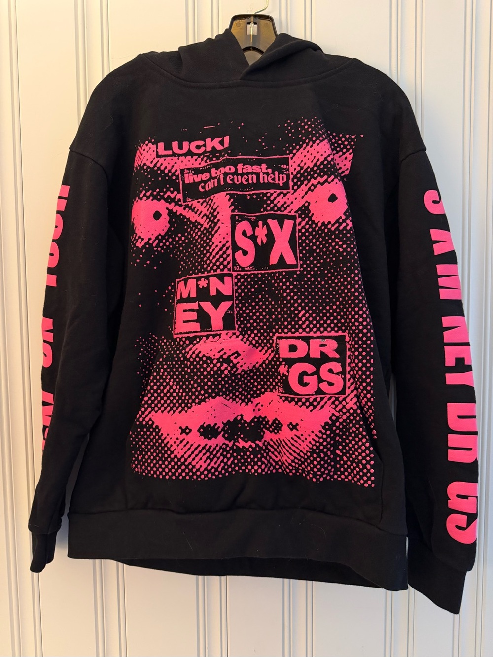 Lucki Black Hoodie with Hot Pink Graphic Print- Tour Sweatshirt